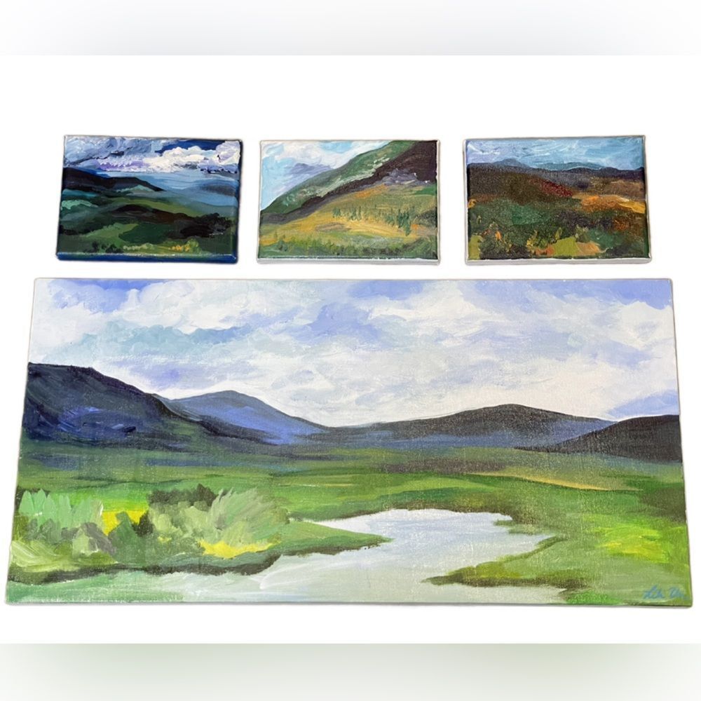 Landscape Canvas Art Set by Local Artist Lili Un Acrylic Medium 4 Pieces in Set